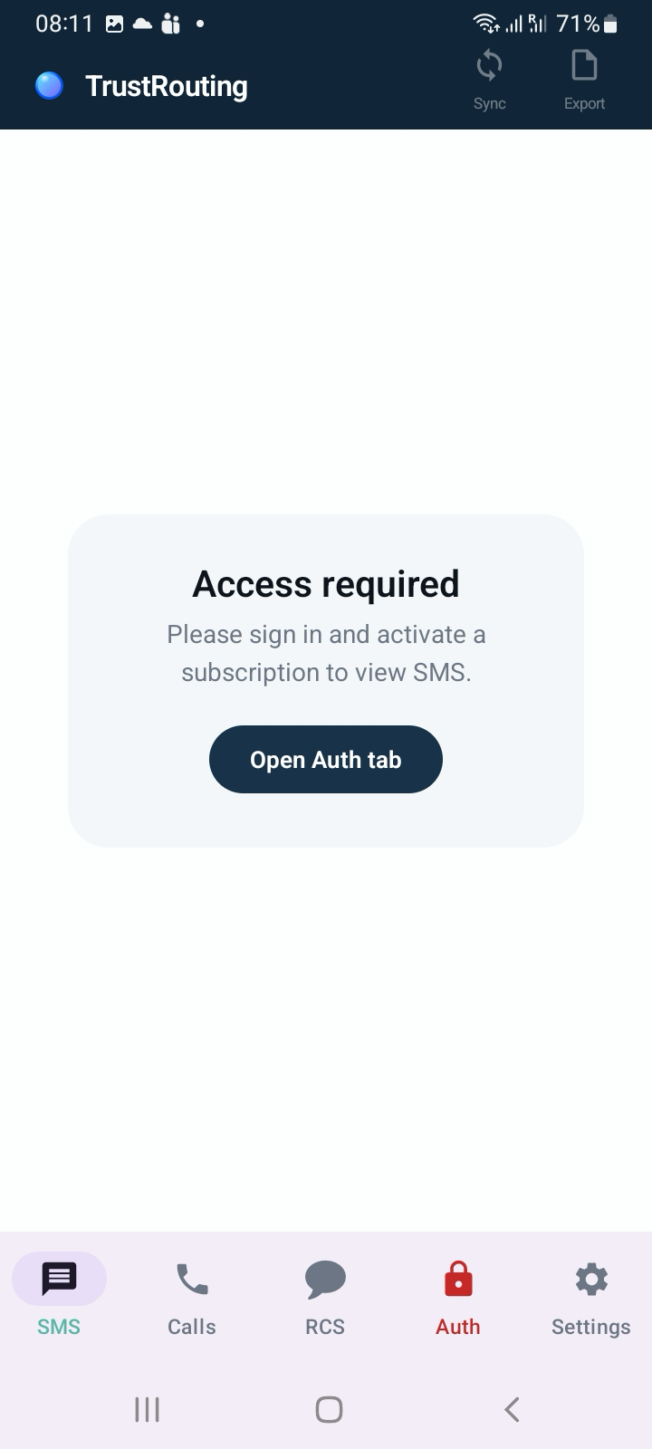 Registration screen