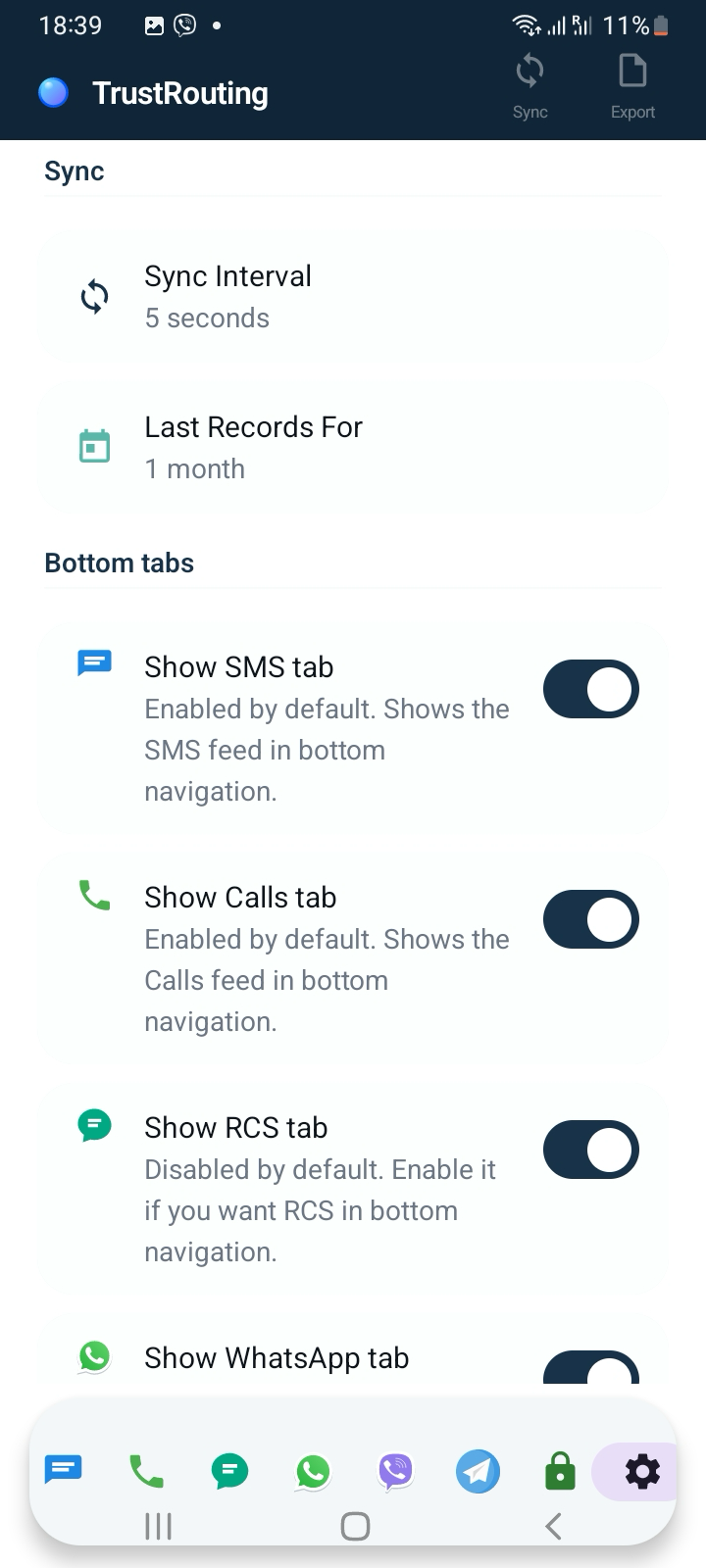 Sync settings