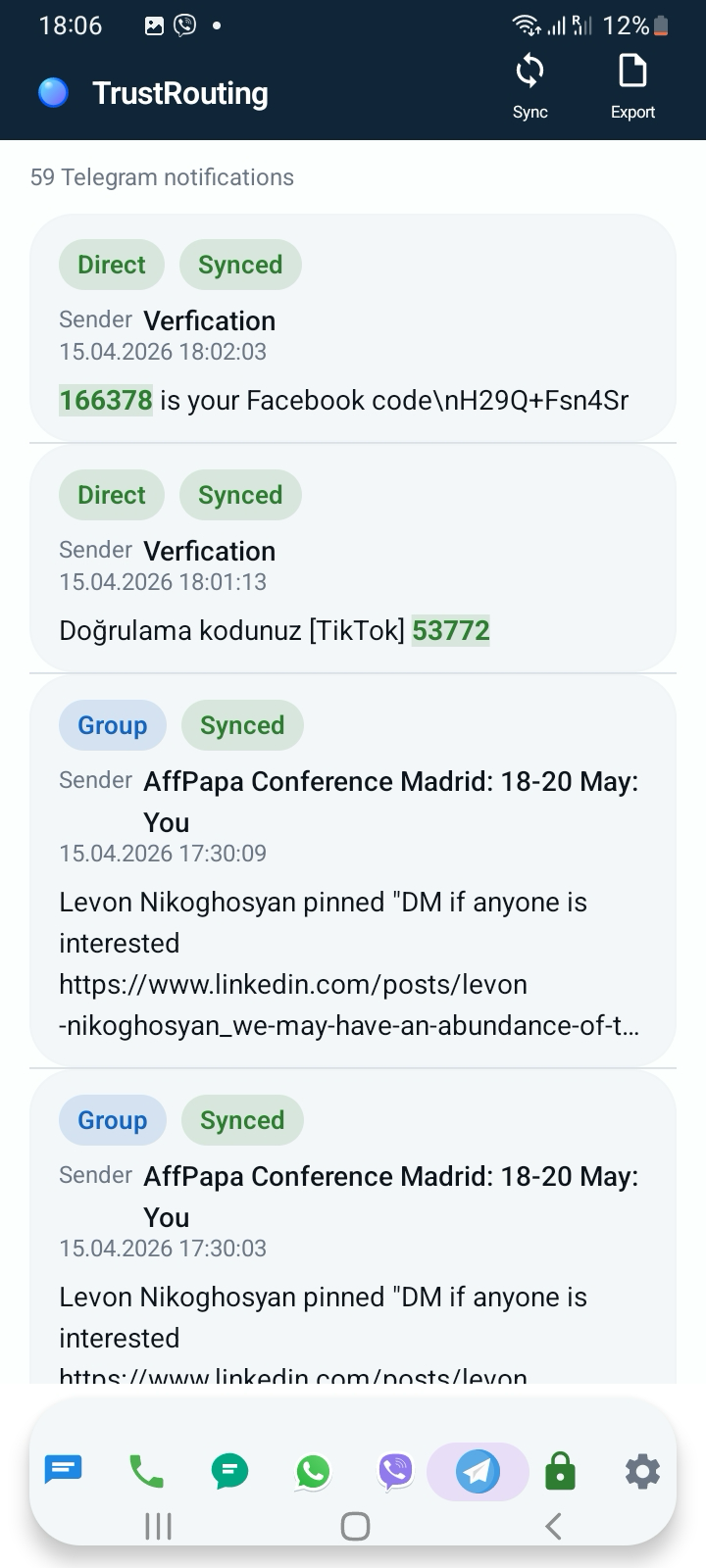 Telegram tab