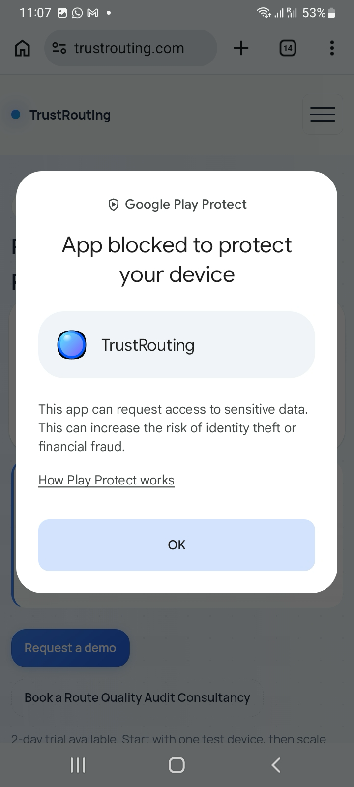 App blocked warning